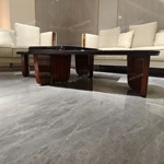 Integrated Coffee Table with Natural Wood Veneer and Dark High-Gloss Center Top